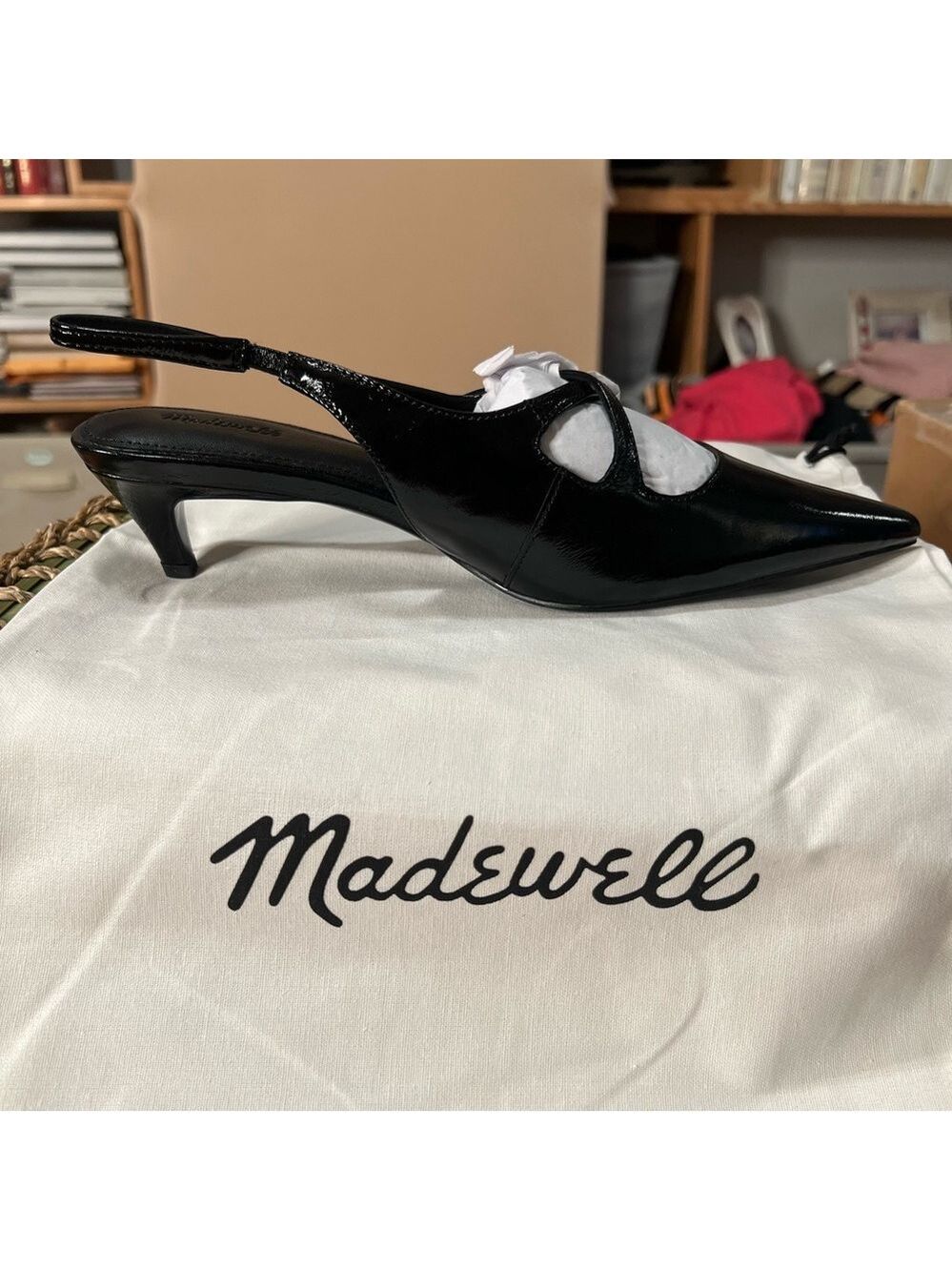 Madewell Crisscross Strap Leather  Slingback in Black (NWT)